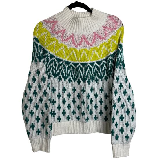 Old Navy Mock Neck Fair Isle Cropped Sweater Multicolor Mock Neck Size Medium - Picture 1 of 10